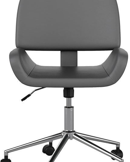 Martha Stewart Tyla Armless Swivel Task Chair for Home Office in Gray Faux Leather with Polished Nickel Frame - LeafyLoom
