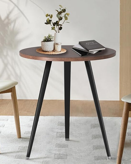 Round Modern Wooden Dining Table Cocktail Table with Aluminum Legs for Kitchen Living Room Leisure Coffee Table, Light, Self-Assembly,27.6"*29.5" (W*H) - LeafyLoom
