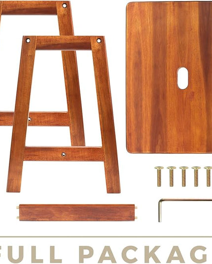 Rectangular Acacia Wood Stool (16.7"D x 13"W x 17.7"H) Small Bench Seat, Small End Table Stool, Bathroom Stool Wood, Plant Stool, Makeup Stool, Perfect Size for Living Room,Bathroom(Light Brown Color) - LeafyLoom