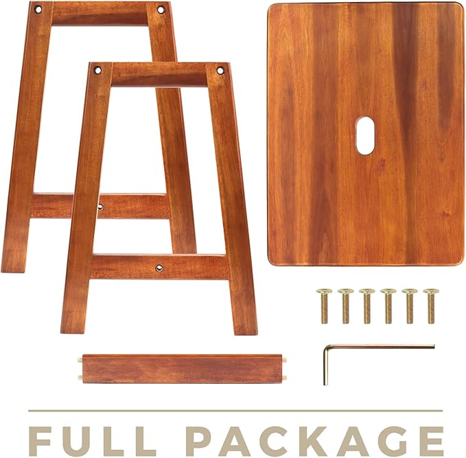 Rectangular Acacia Wood Stool (16.7"D x 13"W x 17.7"H) Small Bench Seat, Small End Table Stool, Bathroom Stool Wood, Plant Stool, Makeup Stool, Perfect Size for Living Room,Bathroom(Light Brown Color) - LeafyLoom