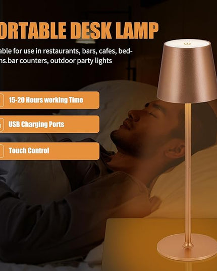Cordless Table Lamps USB Rechargeable Simplicity Desk Lamp Built-in 4600 mAh Battery LED Battery Operated lamp with Touch Control Table lamp - Bedroom/Desk/Reading/Patio(Brown) - LeafyLoom