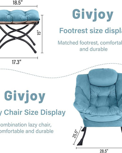 Cozy Lazy Chair and Ottoman, Large Contemporary Accent Lounge Chair Set, Leisure Upholstered Reading Armchair for Bedroom, Living Room, Dorm Rooms, Office - LeafyLoom