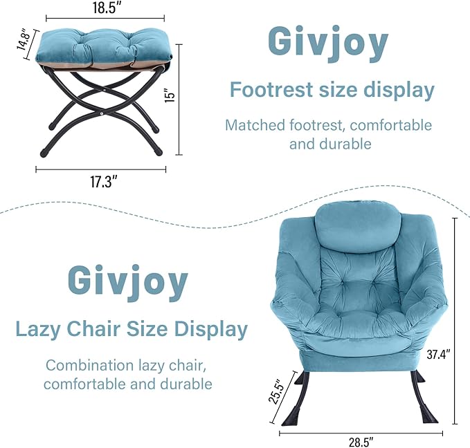 Cozy Lazy Chair and Ottoman, Large Contemporary Accent Lounge Chair Set, Leisure Upholstered Reading Armchair for Bedroom, Living Room, Dorm Rooms, Office - LeafyLoom