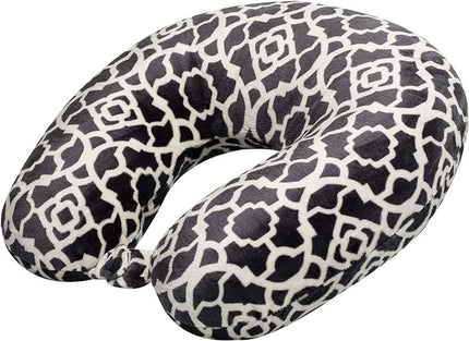 Adult Cozy Soft Microfiber Neck Pillow, Compact, Perfect for Plane or Car Travel, Charcoal Trellis - LeafyLoom