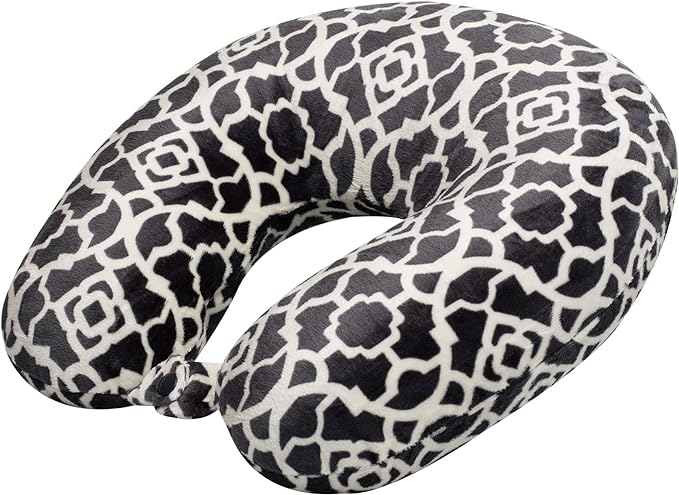 Adult Cozy Soft Microfiber Neck Pillow, Compact, Perfect for Plane or Car Travel, Charcoal Trellis - LeafyLoom