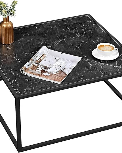 SAYGOER Black Coffee Table Small Square Coffee Table Simple Modern Center Table for Living Room Home Office 27.6 * 27.6 * 15.7Inch Easy Assembly, Black Faux Marble Top with Metal Frame - LeafyLoom