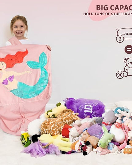 Aubliss Unicorn Stuffed Animal Storage Bean Bag Chair for Kids, Velvet Extra Soft Beanbag Chairs Cover, X-Large Stuffable Zipper Bean Bag for Organizing Plush Toys Girls Bedroom Decor, Pink - LeafyLoom