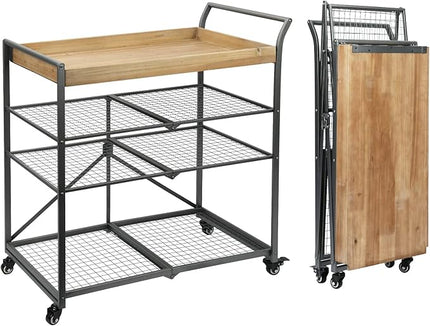 Vipush Kitchen Serving Cart, 4-Tier Kitchen Utility Cart on Wheels with Storage for Living Room, Wood Look Accent Furniture with Metal - LeafyLoom