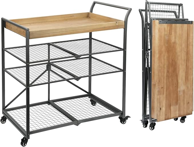 Vipush Kitchen Serving Cart, 4-Tier Kitchen Utility Cart on Wheels with Storage for Living Room, Wood Look Accent Furniture with Metal - LeafyLoom