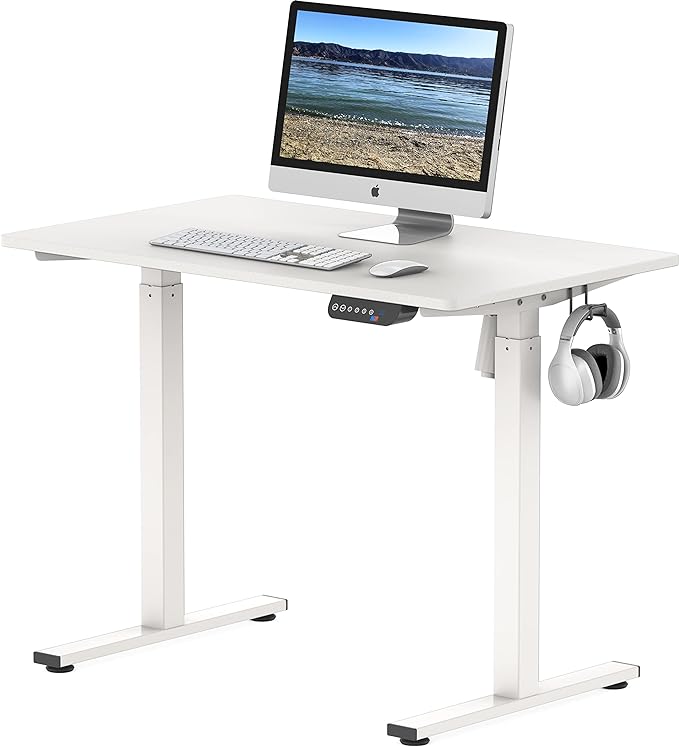 SHW Electric Height Adjustable Desk with Memory Preset, 40 x 24 Inches, White - LeafyLoom