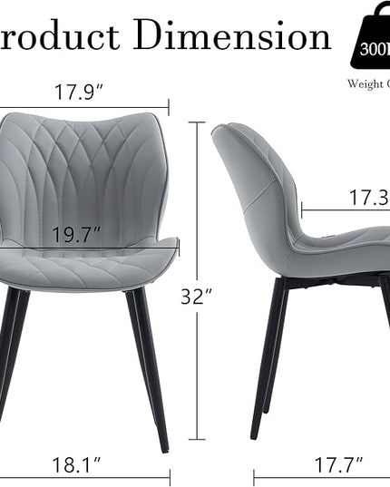 YOUNIKE Dining Chairs Set of 2, Upholstered Faux Leather Kitchen & Dining Room Chairs, Mid Century Modern Living Room Bedroom Side Chairs with Wide Wing Back and Adjustable Metal Legs, Grey - LeafyLoom