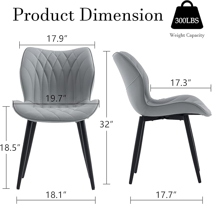 YOUNIKE Dining Chairs Set of 2, Upholstered Faux Leather Kitchen & Dining Room Chairs, Mid Century Modern Living Room Bedroom Side Chairs with Wide Wing Back and Adjustable Metal Legs, Grey - LeafyLoom