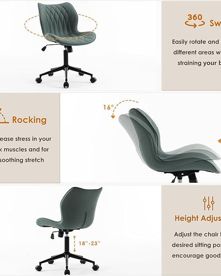 YOUNUOKE Office Desk Chair, Comfy Home Office Chairs, Small Comfortable Desk Chairs with Wheels, Armless PU Leather Chairs for Computer Conference, Slate - LeafyLoom