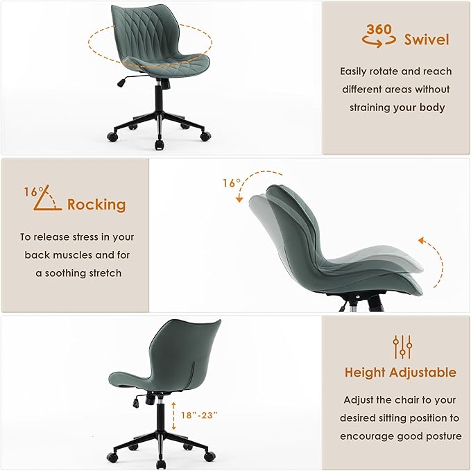 YOUNUOKE Office Desk Chair, Comfy Home Office Chairs, Small Comfortable Desk Chairs with Wheels, Armless PU Leather Chairs for Computer Conference, Slate - LeafyLoom