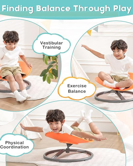 Sensory Spinning Chair for Autism Kids Sit and Spin Chair for Kids ADHD Chair Training Body Coordination Kids Swivel Chair Autism Sensory Products (Orange) - LeafyLoom