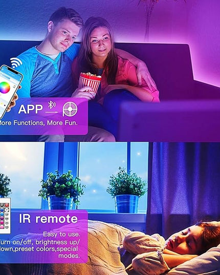 TJOY 130ft Bluetooth LED Strip Lights, RGB Color Changing, Music Sync, App Control, Indoor Usage, 5050 SMD, 2 Rolls, for Bedroom Kitchen TV Party (APP+Remote +Mic) TJOY