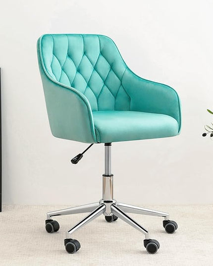 Velvet Desk Chair Vanity Chair for Makeup with Wheels and Back Home Office Chair Adjustable Rolling Swivel Chair for Bedroom Vanity Room Green - LeafyLoom