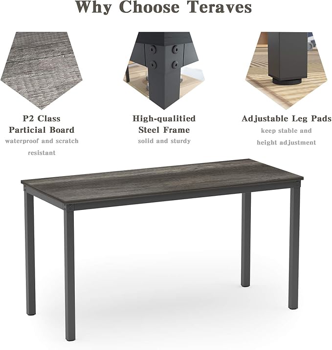 Teraves Computer Desk/Dining Table Office Desk Sturdy Writing Workstation for Home Office (47.24”, Black Oak) - LeafyLoom
