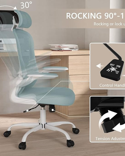 Office Chair, High Back Ergonomic Desk Chair, Breathable Mesh Desk Chair with Adjustable Lumbar Support and Headrest, Swivel Task Chair with flip-up Armrests, Executive Chair for Home Office - LeafyLoom