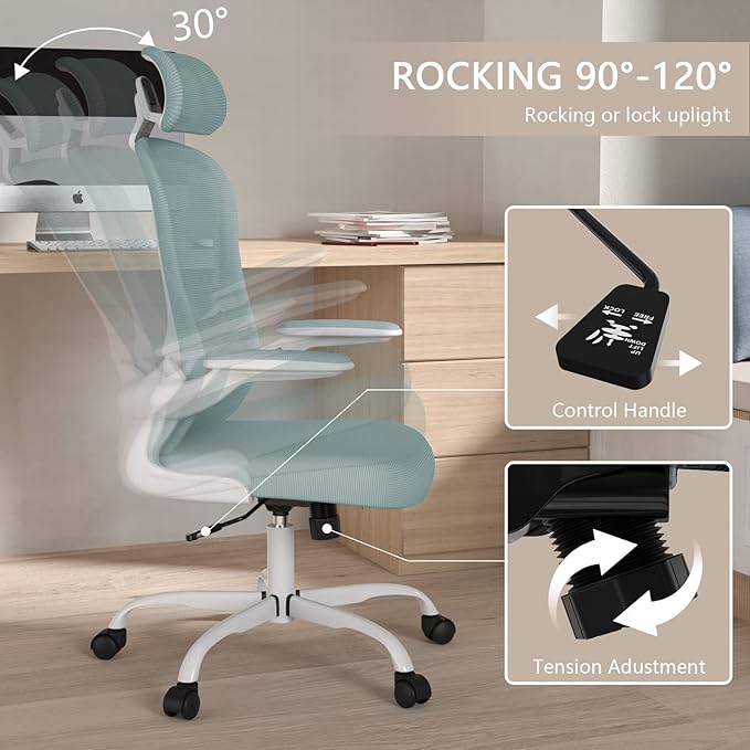Office Chair, High Back Ergonomic Desk Chair, Breathable Mesh Desk Chair with Adjustable Lumbar Support and Headrest, Swivel Task Chair with flip-up Armrests, Executive Chair for Home Office - LeafyLoom