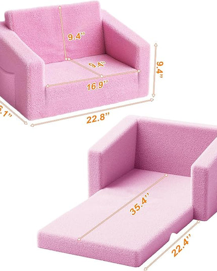 Kids Couch,2-in-1 Toddler Chairs for Girl,Kids Sofa with Storage,Comfortable Kids Sofa Bed,Fun Kids Lounge Chair,Toddler Furniture,Kids Playroom,Children'S Gifts (Pink) - LeafyLoom