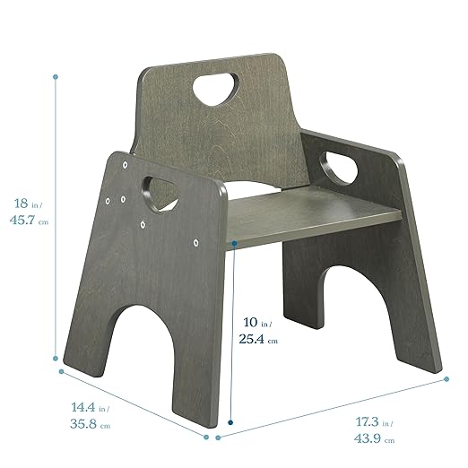ECR4Kids Stackable Wooden Toddler Chair, 10in, Kids Furniture, Grey Wash, 2-Pack - LeafyLoom