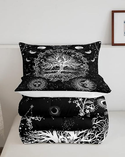Feelyou Sun and Moon Comforter Bohemian Tree Butterfly Style Bedding Set Psychedelic Hippie Comforter Set for Boys Girls Children Teens Bedroom Decor Galaxy Astrology Duvet Set Full Size - LeafyLoom