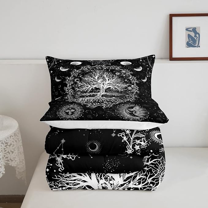 Feelyou Sun and Moon Comforter Bohemian Tree Butterfly Style Bedding Set Psychedelic Hippie Comforter Set for Boys Girls Children Teens Bedroom Decor Galaxy Astrology Duvet Set Full Size - LeafyLoom