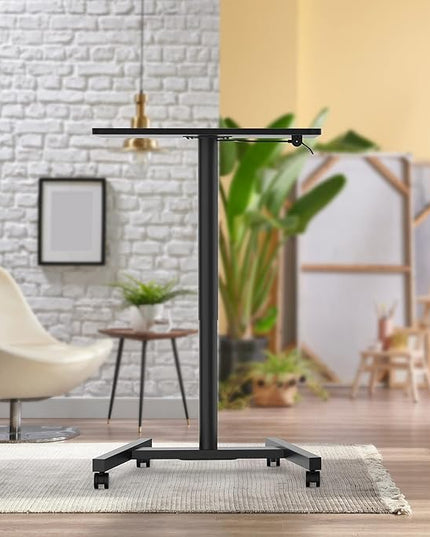 Rolling Desk with Adjustable Height, Sit-to-Stand Desk with Lockable Wheels, 28-Inch Rolling Standing Mobile Desk Cart for Home Office Classroom (Black) - LeafyLoom
