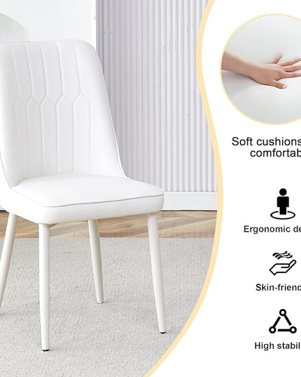 Modern Set of 4, Faux Leather Dining PU Upholstered Cream Kitchen Chair Metal Legs for Home Living Room, Restaurant, 4 Piece - LeafyLoom