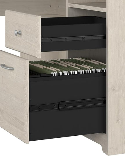 Bush Furniture Cabot 60W L Shaped Computer Desk with Storage in Linen White Oak - LeafyLoom