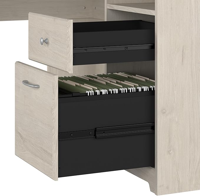 Bush Furniture Cabot 60W L Shaped Computer Desk with Storage in Linen White Oak - LeafyLoom