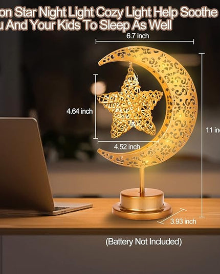 HEDAQI Enchanted Lunar Star Table Lamp, Cordless Battery Operated LED Crescent Moon Light, Hanging Star Lamp Decorative Night Light Home Bedroom Decor - LeafyLoom