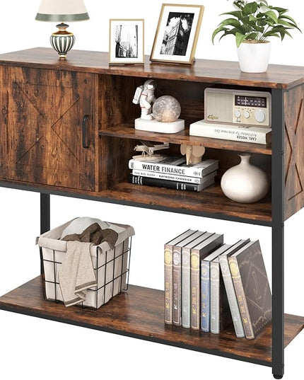 41" Console Table with Storage Shelf, Entryway Table with Storage, Behind Couch Table, Sofa Table for Entryway, Hallway, Living Room, Foyer, kitchen, Rustic Brown - LeafyLoom