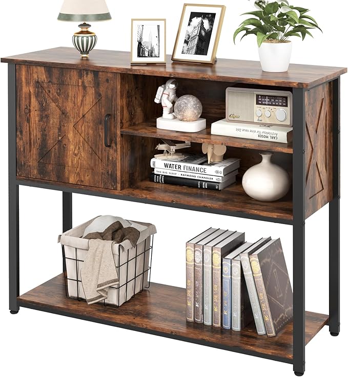 41" Console Table with Storage Shelf, Entryway Table with Storage, Behind Couch Table, Sofa Table for Entryway, Hallway, Living Room, Foyer, kitchen, Rustic Brown - LeafyLoom