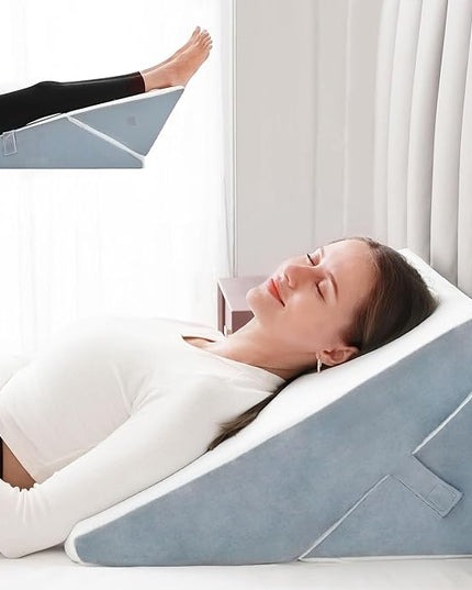 Bed Wedge Pillow for Sleeping, 9&12 Inch Adjustable Pillow Wedge Acid Reflux Pillow, 7-in-1 Memory Foam Wedge Pillow for Back Pain Relief, Gerd, Snoring - LeafyLoom