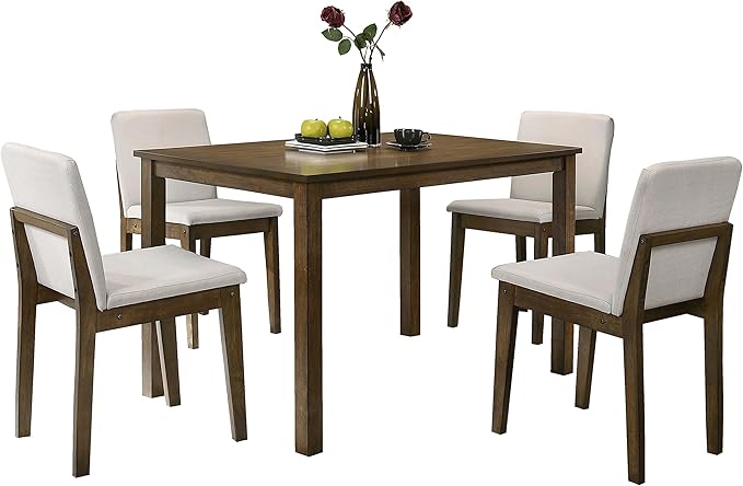 NicBex Dining Table Set for 4 Kitchen Table Set 5Pc Dining Room Set Dining Table 4 Chairs Fabric Chair Seat Kitchen Breakfast Dining Room Furniture for Living Room, Walnut - LeafyLoom