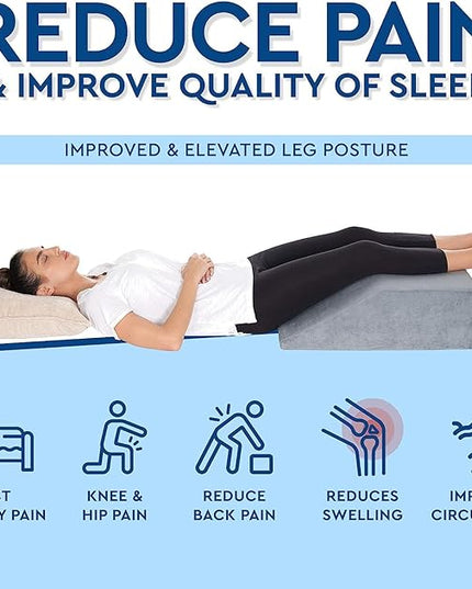 Leg Elevation Pillow - Full Memory Foam Top, High-Density Leg Rest Elevating Foam Wedge - Relieves and Recovers Foot and Ankle Injury, Leg Pain, Hip, Knee Pain, Improves Blood Circulation - LeafyLoom