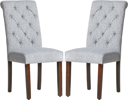COLAMY Button Tufted Dining Chairs Set of 2, Parsons Upholstered Fabric Dining Room Chairs Kitchen Chairs with Wood Legs and Padded Seat, Blue Bubble - LeafyLoom
