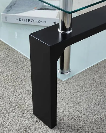 Coffee Table - Rectangle Glass Coffee Table with Simple and Classical Inspired Design, Easy Assembly for Modern Living, 39.5 * 23.5 * 17.5 inches (Black) - LeafyLoom