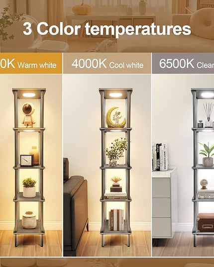 Kekeou RGBCW Floor Lamp with Shelves Tall Lamp Music Sync APP Control Standing Lamp with Wireless Charger & USB Port Color Changing Lamp with Shelves Work with Alexa Black 5 Tier - LeafyLoom