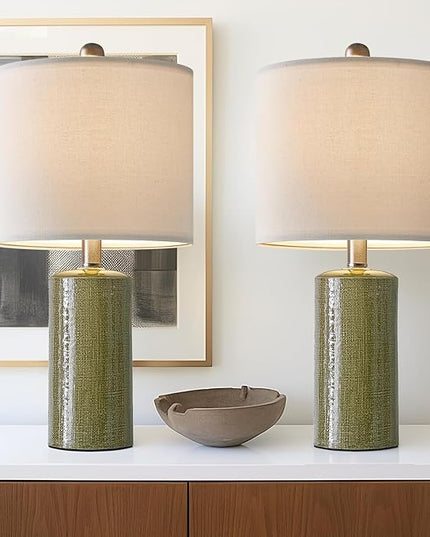 20.25" Small Table Lamps Set of 2 Modern Ceramic Lamps for Living Room Farmhouse Bedside Lamps Boho Lamps for Night Stands Green Bedroom Lamps Side Table Lamps End Table Lamps - LeafyLoom
