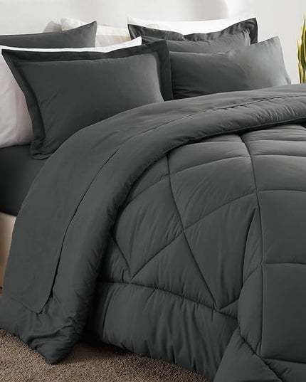 CozyLux Twin Bed in a Bag Comforter Set with Sheets 5-Pieces for Girls and Boys Dark Grey All Season Bedding Sets with Comforter, Pillow Sham, Flat Sheet, Fitted Sheet and Pillowcase - LeafyLoom