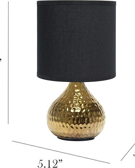 Simple Designs LT2073-GDB Mini Hammered Texture Gold Drip Table Lamp with Black Shade - LeafyLoom