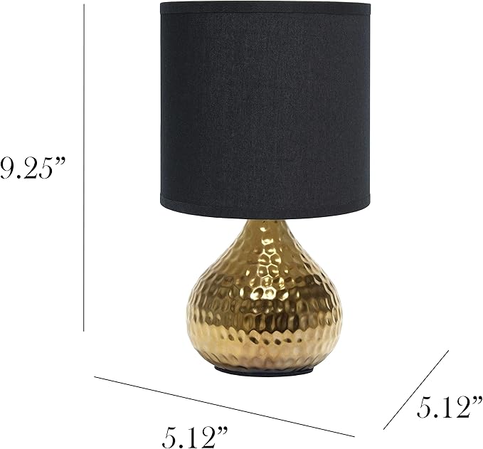 Simple Designs LT2073-GDB Mini Hammered Texture Gold Drip Table Lamp with Black Shade - LeafyLoom