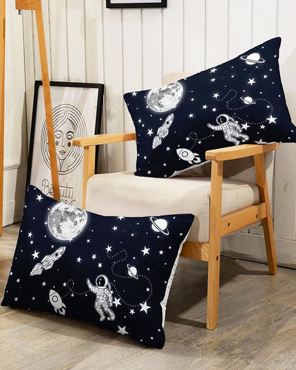 Datura home Kids Comforter Set Astronaut Space Rocket Printed Pattern Quilt Bedding Set with 1 Comforter and 2 Pillowcases for Girls Bedroom All Season(Space Rocket Queen), Queen 90x90inches - LeafyLoom