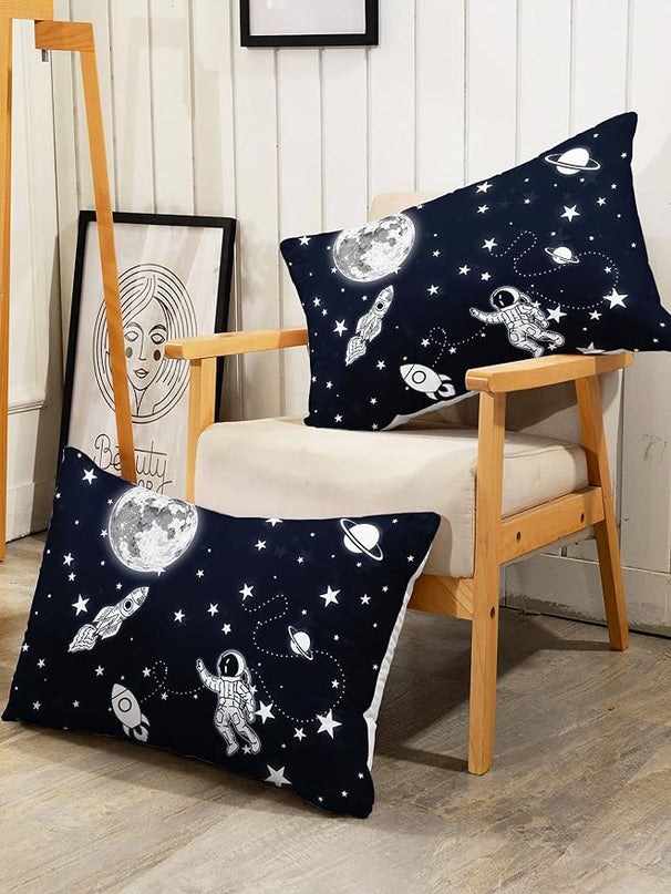 Datura home Kids Comforter Set Astronaut Space Rocket Printed Pattern Quilt Bedding Set with 1 Comforter and 2 Pillowcases for Girls Bedroom All Season(Space Rocket Queen), Queen 90x90inches - LeafyLoom