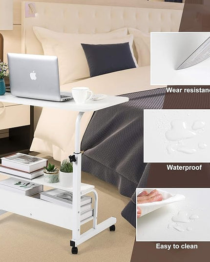 Adjustable Home Office Desk Portable Study Computer Rolling Desk for Small Spaces Movable Sofa Side Table on Wheels Student Small Laptop Desk with Storage White Size 31x16 Inch - LeafyLoom