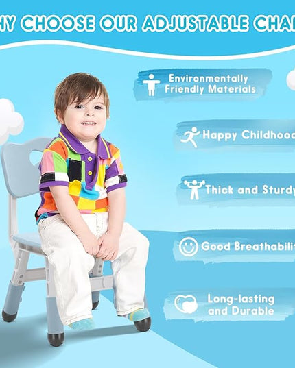 Kids Chair Height Adjustable Toddler Chair Max Load 220LBS Plastic Indoor Outdoor Chair for Children Age 1-6 School Home Daycare Use Bluegrey - LeafyLoom
