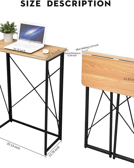 Folding Laptop Computer Desk, Standing Desk, 31in Small Desk for Sitting or Standing, No Need to Assembly, Suitable for Home, Office, Writing (Wood Board Color) - LeafyLoom